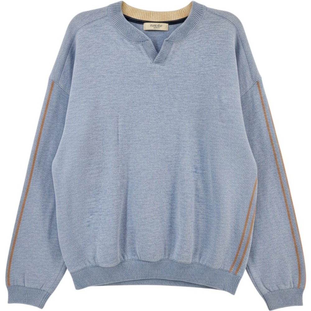 Tommy Bahama Mens XL Blue Cotton V-Neck Pullover Sweater Contrast Stitching